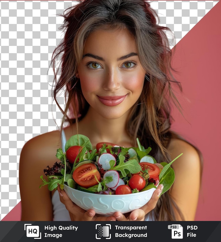 PSD imagem psd transparente estilo de vida saudável mulher com uma tigela de salada mista