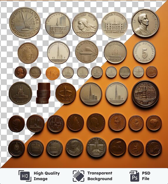 Imagem psd transparente fotográfica realista coleção de moedas do numismatist_s