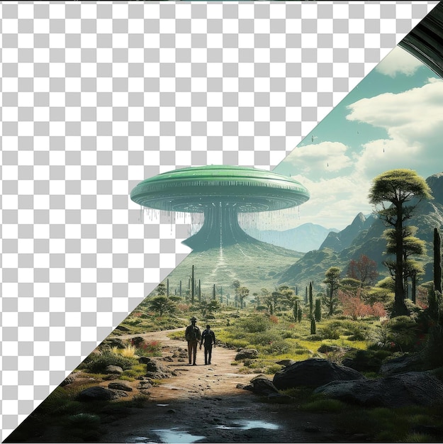 PSD imagem psd transparente fotográfica realista xenobiólogo _ s planeta alienígena vista de uma janela