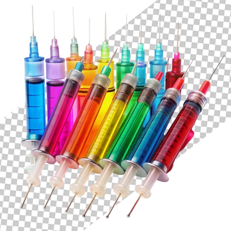 PSD imagem real de vacinas com ampolas e seringas em fundo branco