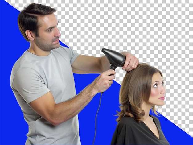 PSD imagem recortada de um cabeleireiro que pinta o cabelo de um cliente
