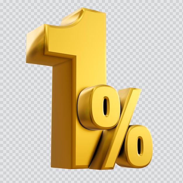 Imagem renderizada em 3d de porcentagem número um com fundo transparente