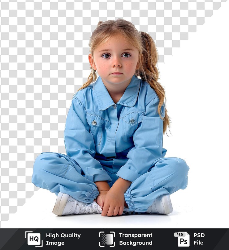 PSD imagem transparente de alta qualidade de jovem sentada em um macacão azul