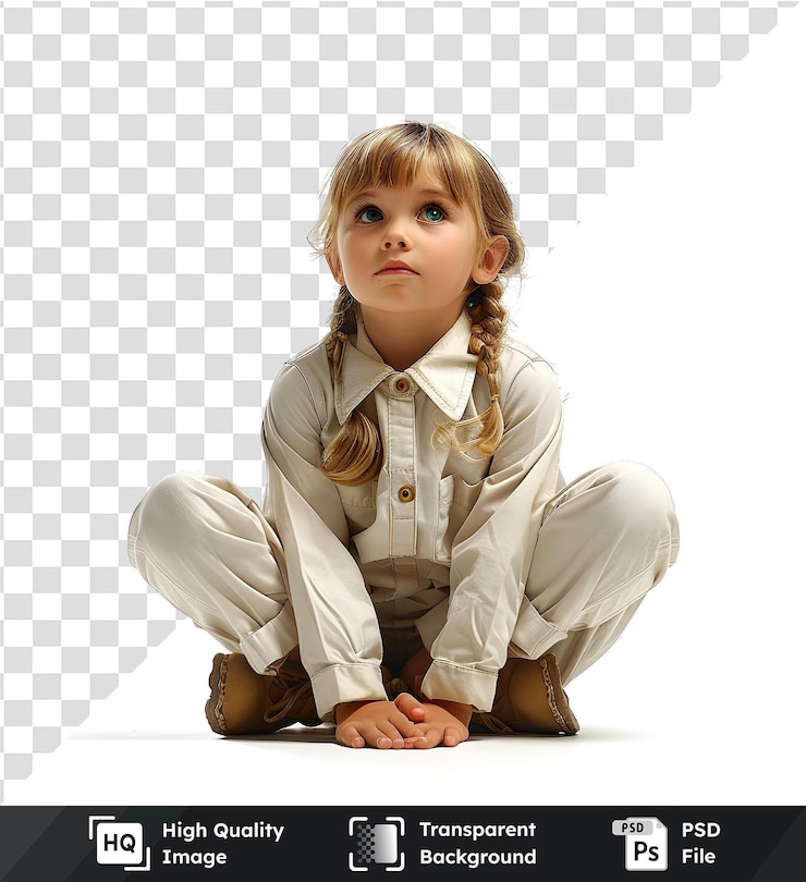 PSD imagem transparente de alta qualidade de uma menina sentada e olhando para cima