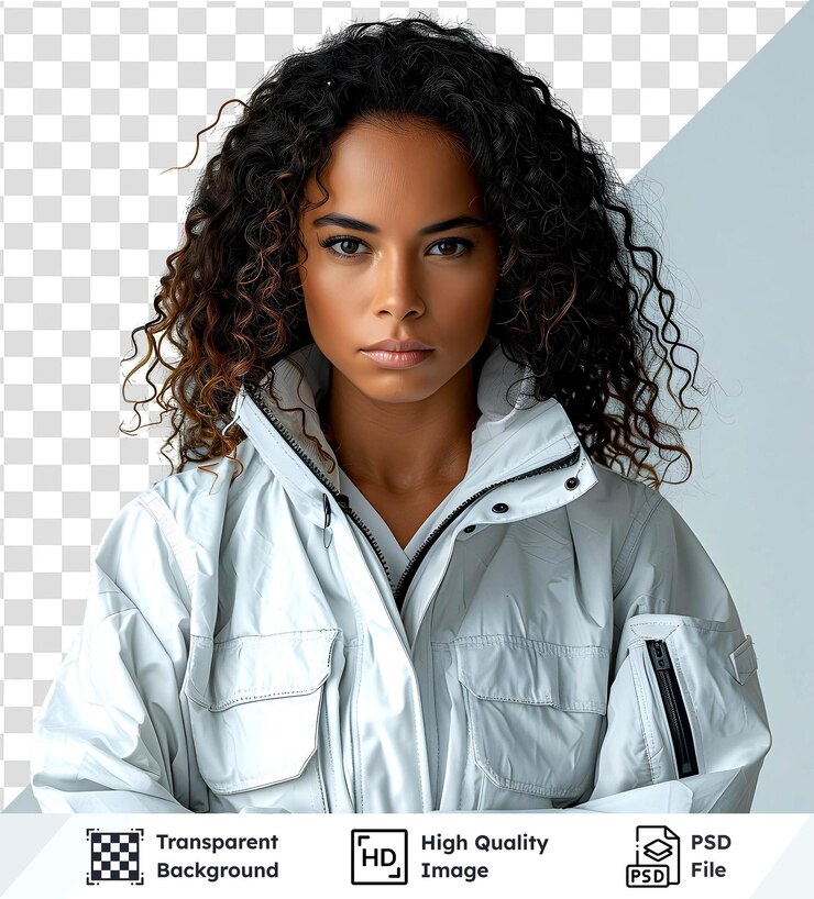 PSD imagem transparente de alta qualidade de uma mulher com uma jaqueta modelo feminino sério vestindo luz elegante g