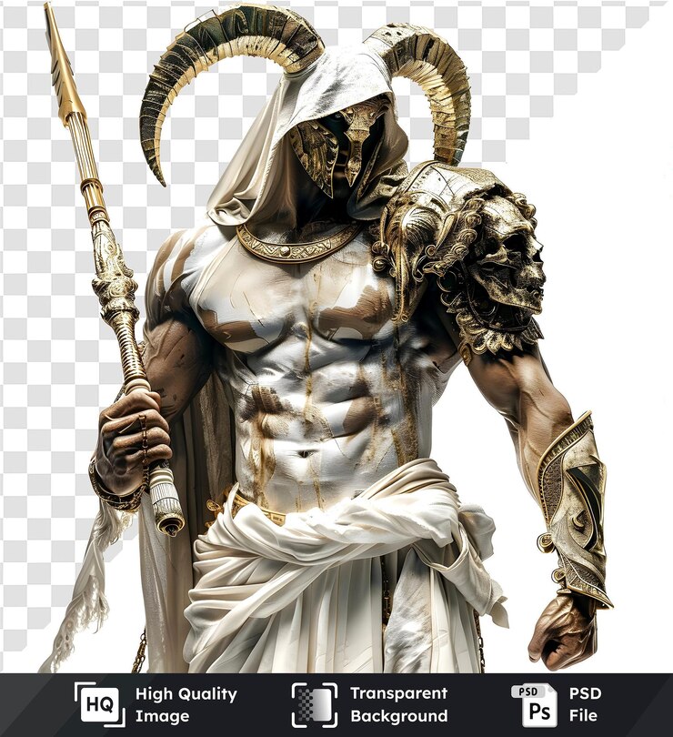 PSD imagem transparente de um guerreiro com armadura e chifres de ouro