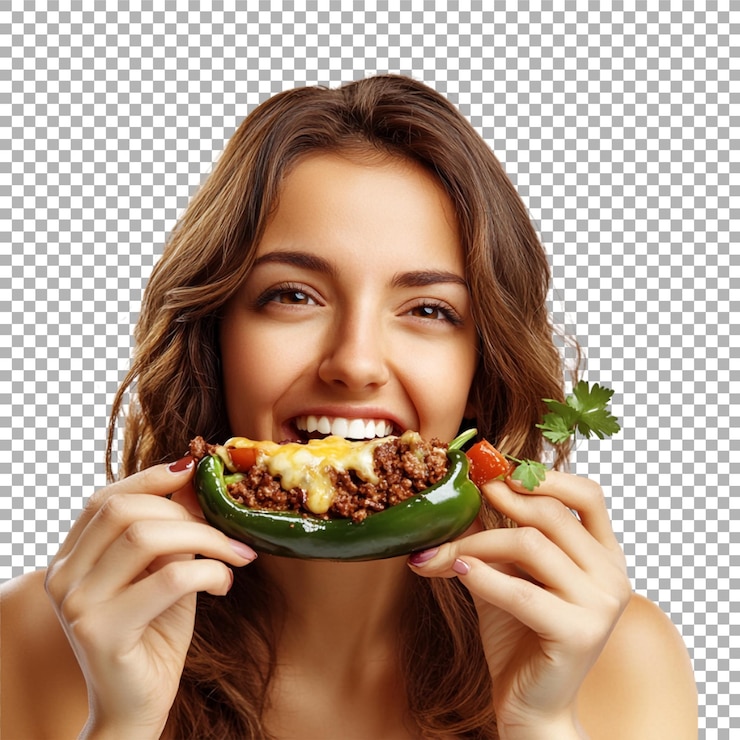 PSD imagem transparente ou png de criança segurando um pimentão recheado