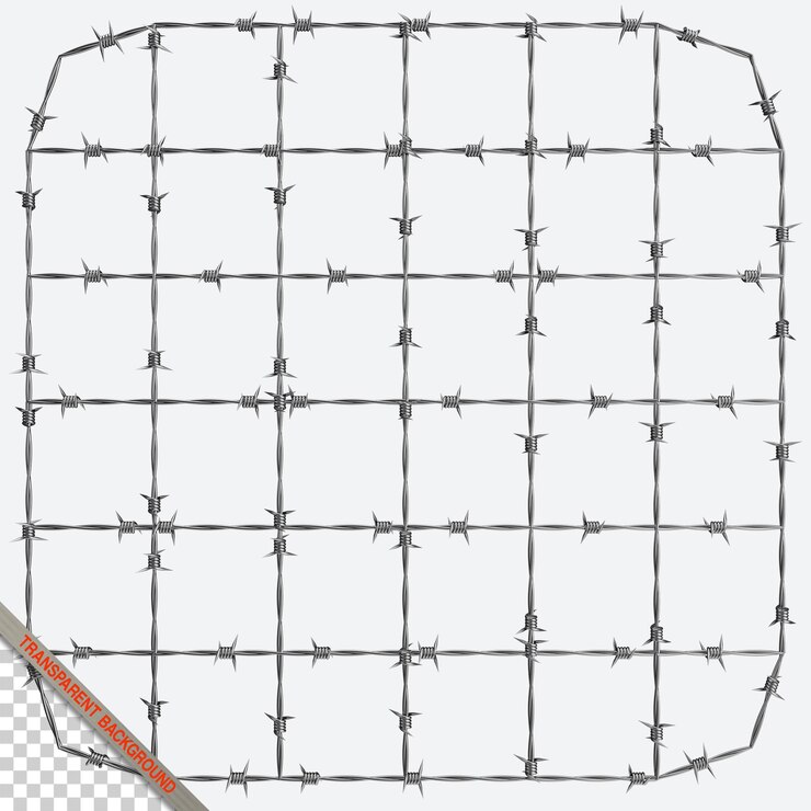 PSD imagen 3d de alambre de púas en forma de cuadrícula
