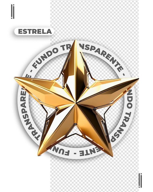 PSD imagen 3d de estrella dorada metálica sin fondo