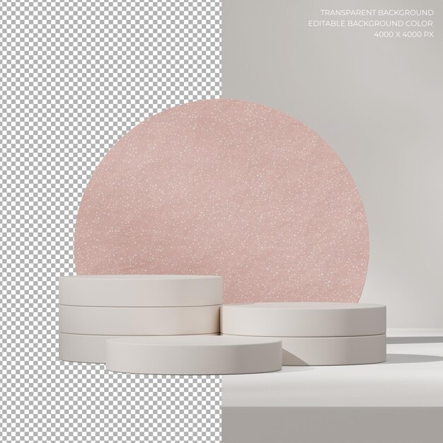 Imagen 3D de fondo transparente de podio blanco en cuadrado con círculo de patrón de terrazzo rosado
