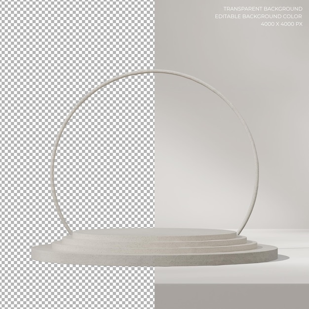 Imagen 3D de fondo transparente del podio cilíndrico en cuadrado con una escena mínima