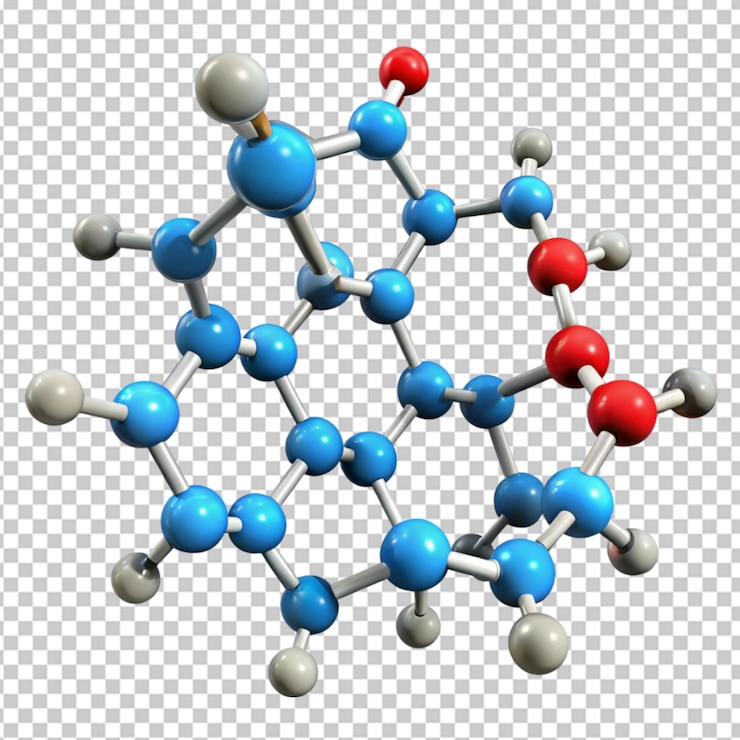 PSD imagen en 3d de la fórmula molecular esquelética de la zanoterona en un fondo transparente