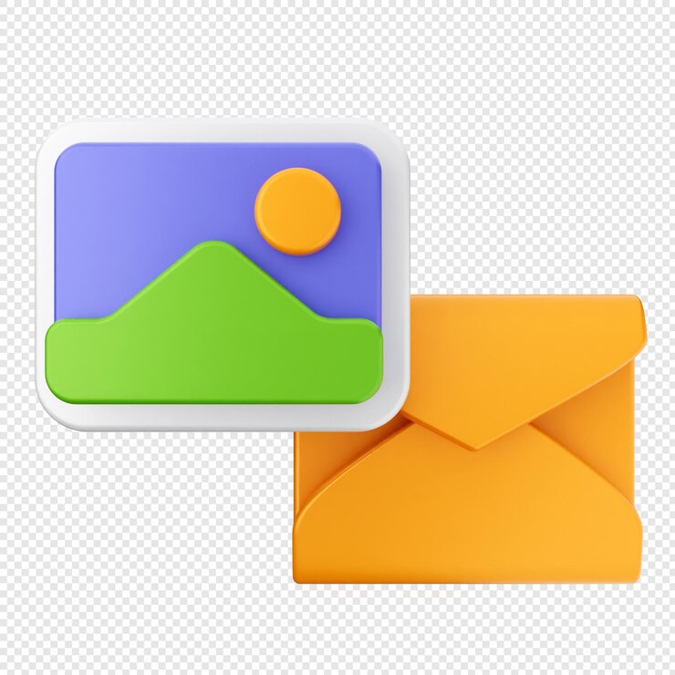PSD imagen en 3d, foto en el sobre del mensaje de correo.