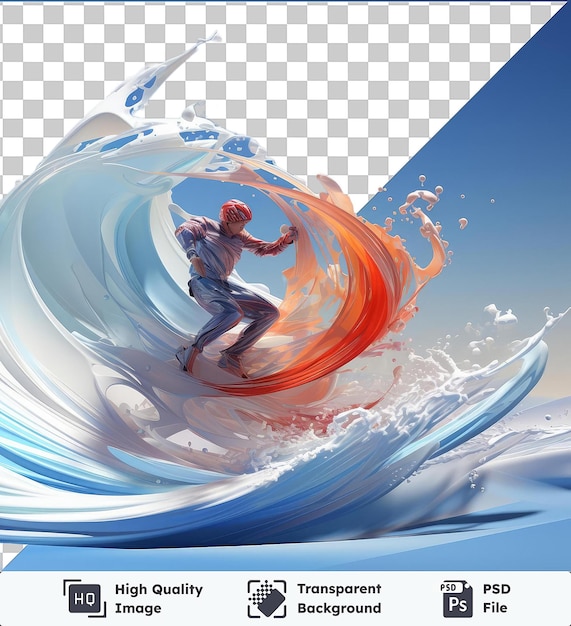 PSD imagen en 3d de un kitesurfista montando en las olas