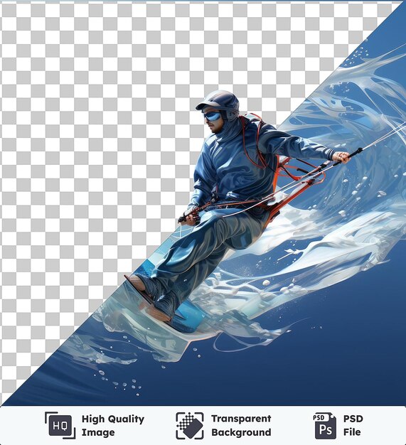 PSD imagen en 3d de un kitesurfista montando en las olas