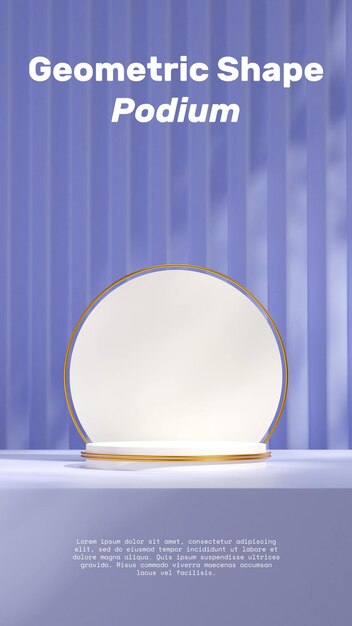 Imagen 3d renderizar maqueta en blanco podio blanco y dorado en fondo de pared púrpura claro vertical
