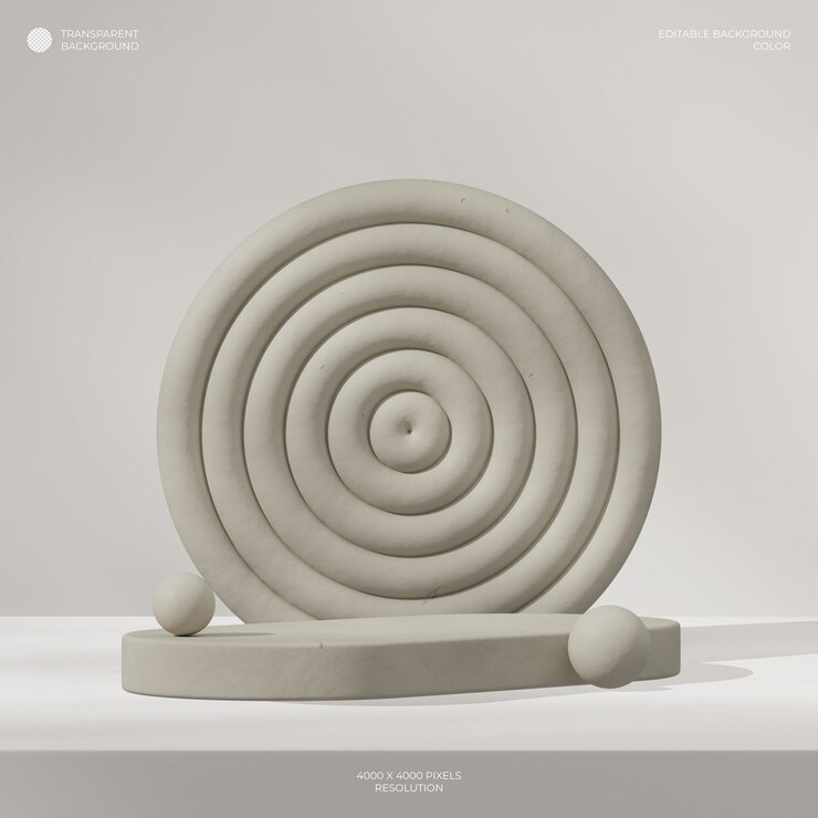 PSD la imagen en 3d representa el fondo transparente del podio curvo gris en cuadrado con círculo y esfera
