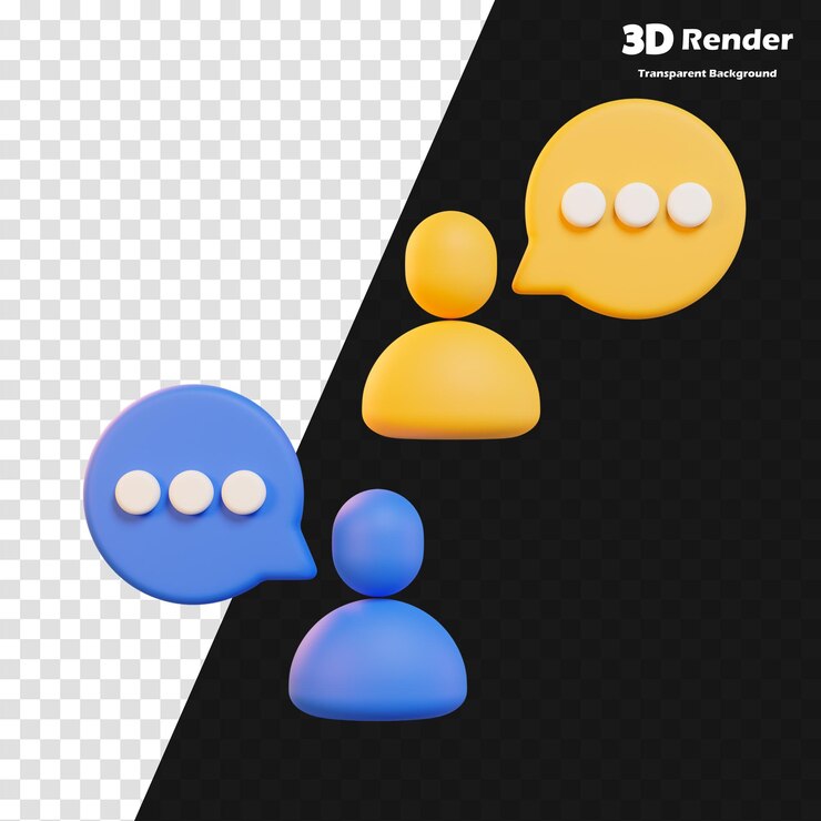 PSD una imagen 3d de tres personas y una burbuja azul y amarilla