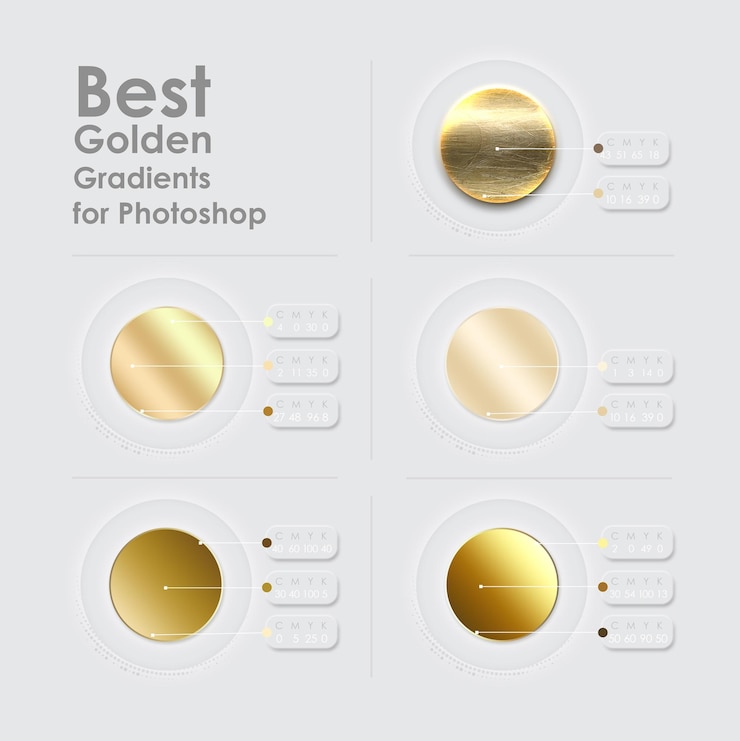 PSD una imagen de 5 gradientes dorados para su uso en photoshop