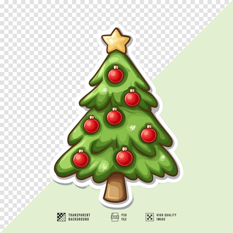 PSD imagen adhesiva de árbol de navidad de dibujos animados sin fondo de calidad hd
