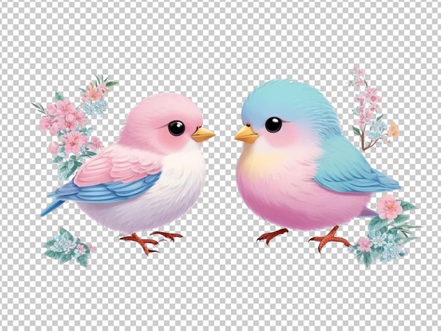 PSD imagen adhesiva de los hermosos pájaros de kawaii