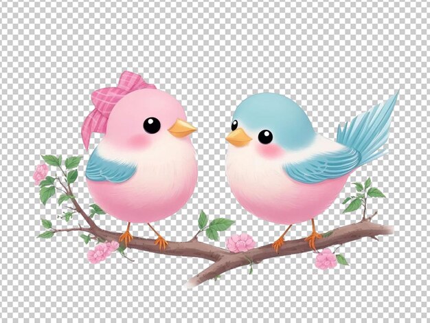 PSD imagen adhesiva de los hermosos pájaros de kawaii