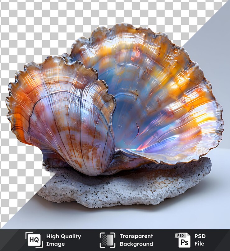 PSD imagen aislada de una concha marina iridescente descansando en una roca que muestra tonos vibrantes y detalles intrincados