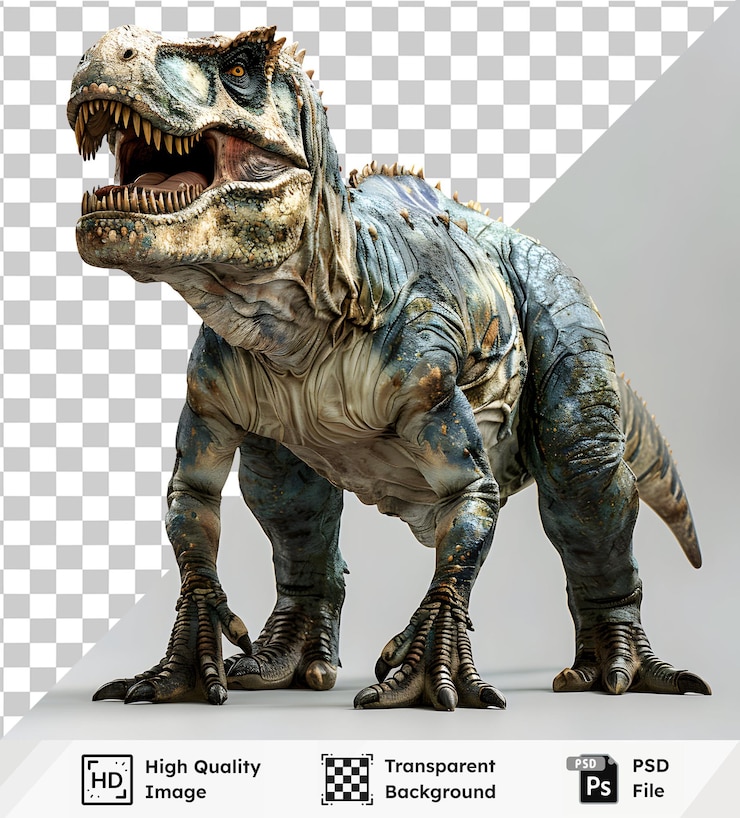 PSD imagen aislada de un dinosaurio tyrannosaurus rex de pie majestuosamente en perfil mostrando su poder