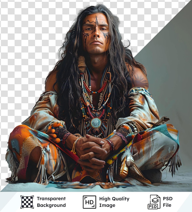 PSD imagen aislada de un hombre nativo americano un sereno retrato de la cultura indígena adornada con la tradición
