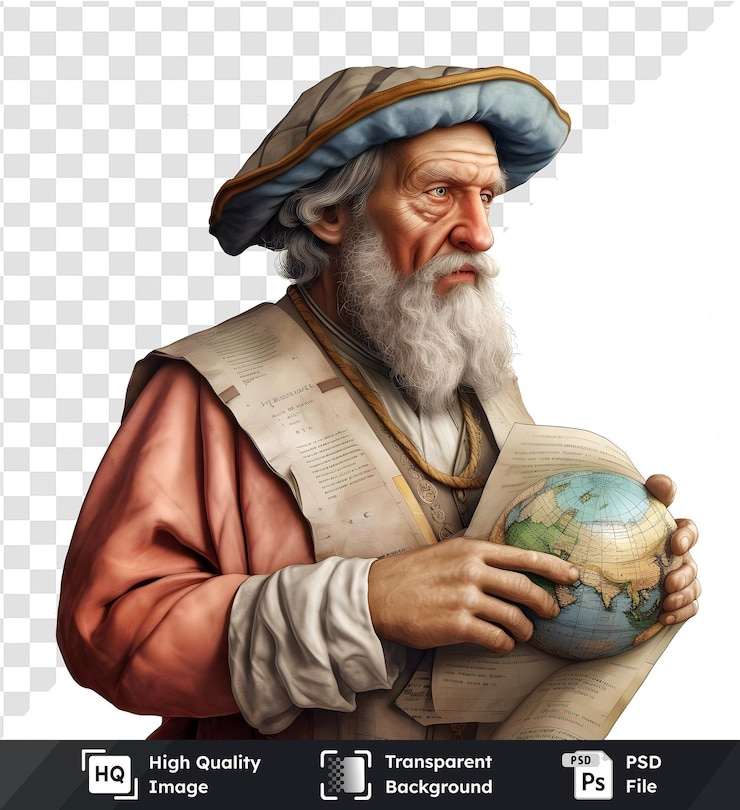 PSD imagen aislada de una ilustración realista de un historiador con globo terrestre y mapas