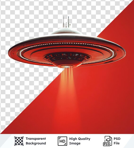 Imagen aislada de una nave espacial OVNI flotando con un haz de luz