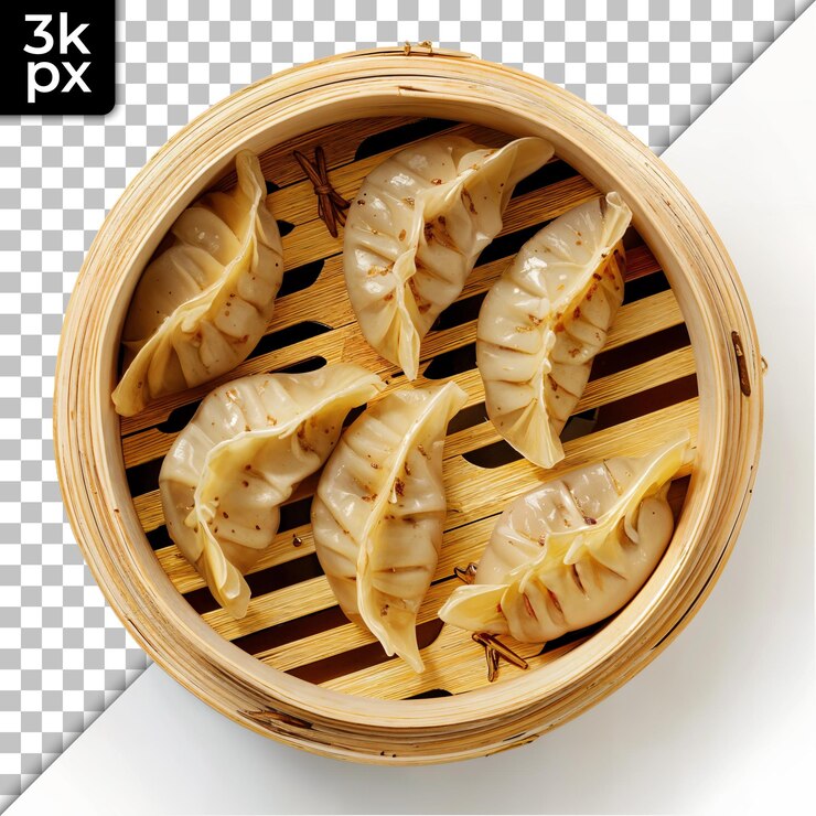 PSD una imagen de algunos dumplings con un fondo blanco y negro
