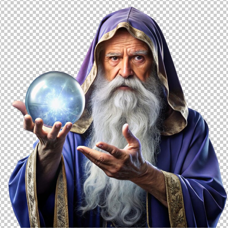 PSD imagen de un antiguo mago medieval lanzando una bola mágica especial