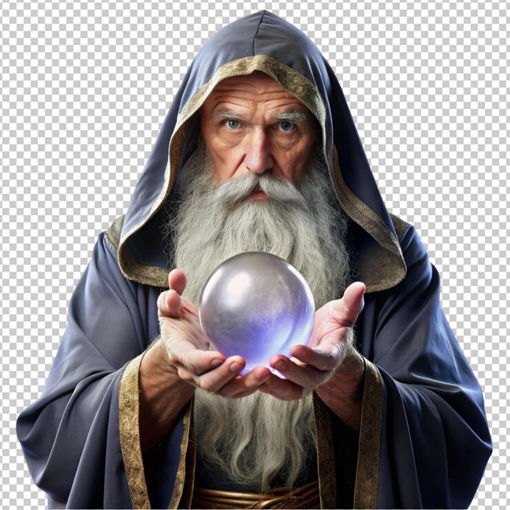 PSD imagen de un antiguo mago medieval lanzando una bola mágica especial
