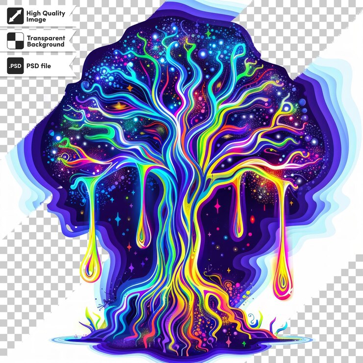 PSD una imagen de un árbol con un arco iris en él