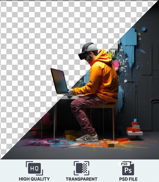 PSD imagen de un artista de graffiti 3d rociando una pared