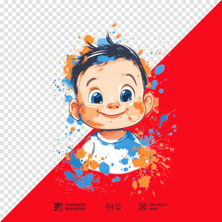 PSD imagen de un bebé blanco lindo con manchas de colores de fondo de fondo transparente