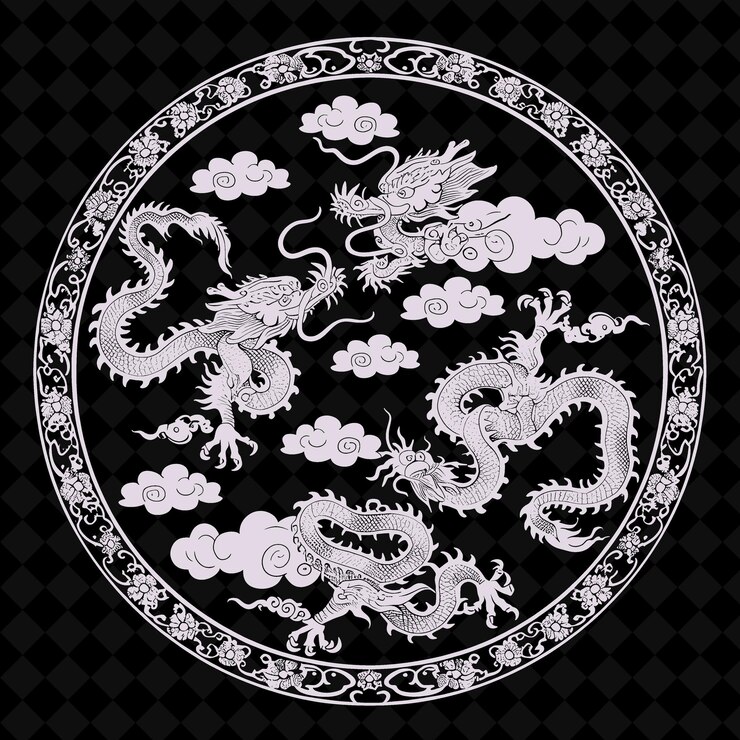 PSD una imagen en blanco y negro de un dragón con un fondo blanco
