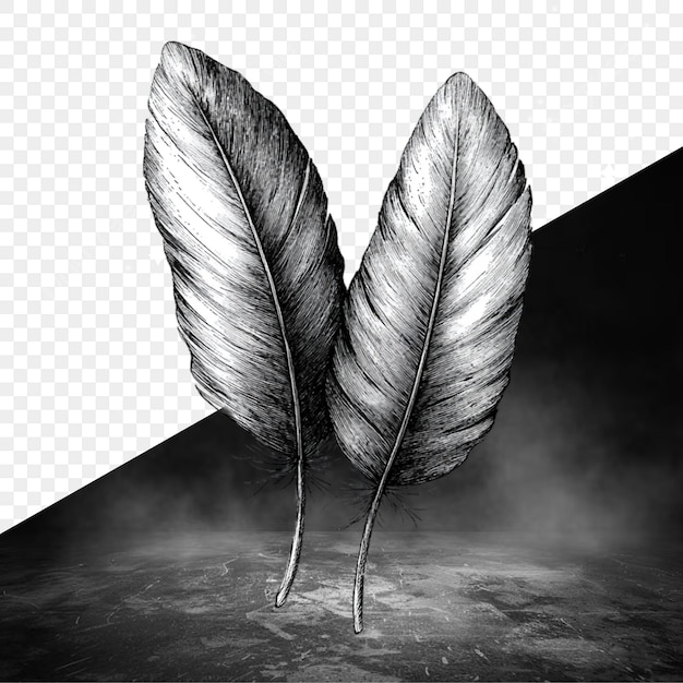 una imagen en blanco y negro de una pluma en un fondo oscuro