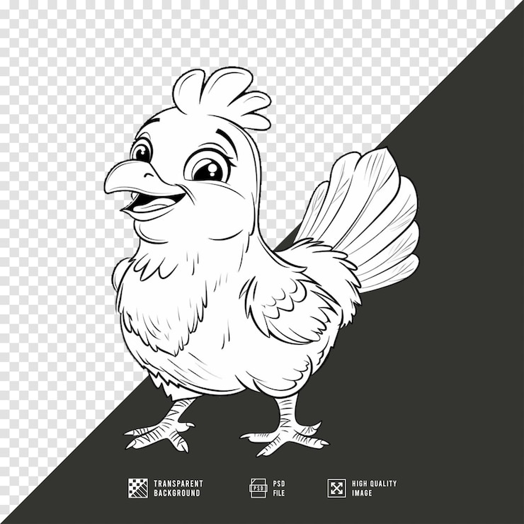 PSD imagen en blanco y negro de pollo sin fondo de calidad hd