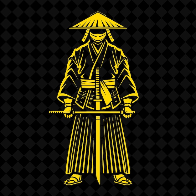 PSD una imagen en blanco y negro de un samurai con un sombrero amarillo y un fondo negro