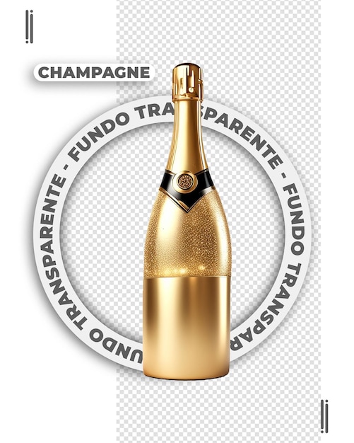 PSD imagen de botella de champán en 3d sin fondo