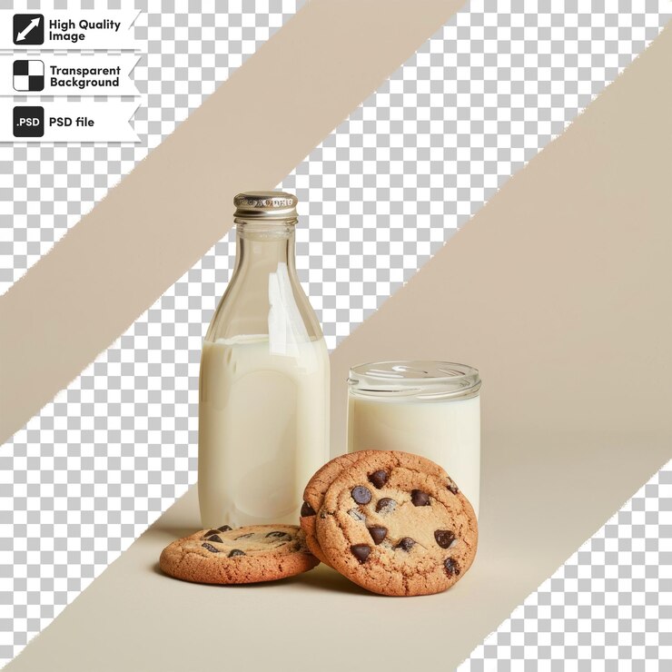 PSD una imagen de una botella de leche y galletas