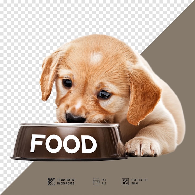 PSD imagen de un cachorro comiendo de un cuenco sin fondo de calidad hd