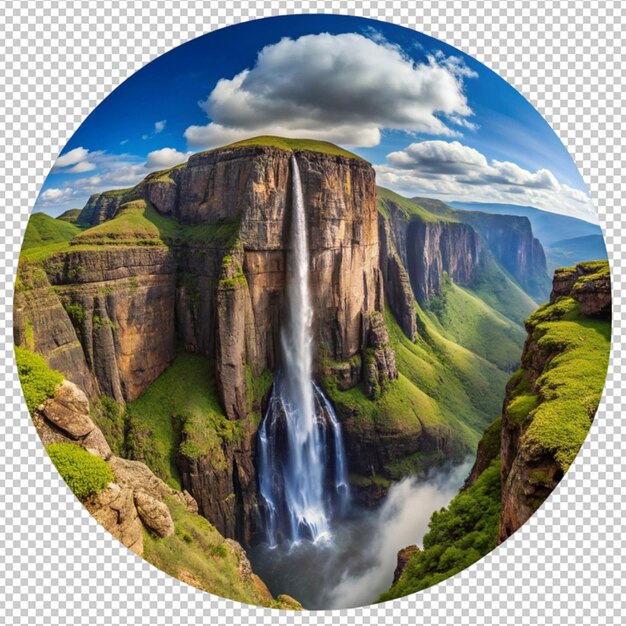 una imagen de una cascada y el cielo con una imagen de la cascada en el medio