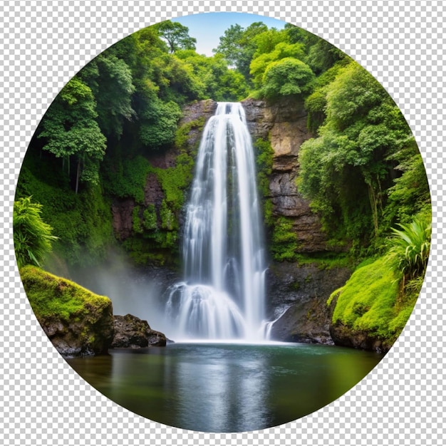 una imagen de una cascada con un círculo de agua en el medio