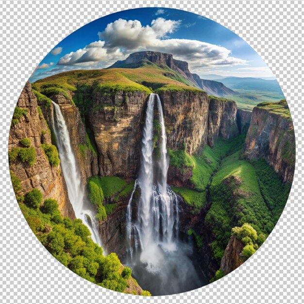 una imagen de una cascada con un círculo redondo con un círcolo de agua en el medio