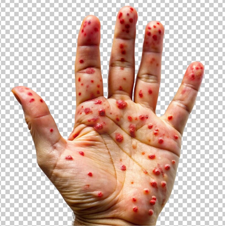 PSD imagen de cerca de una mano humana infectada sobre un fondo transparente