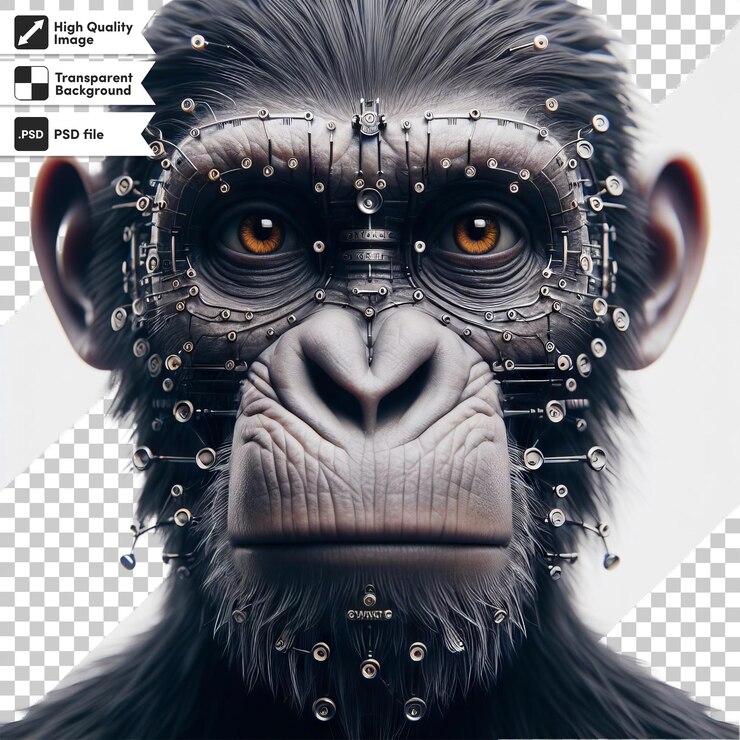 PSD una imagen de un chimpancé con una pantalla de computadora que dice macaco