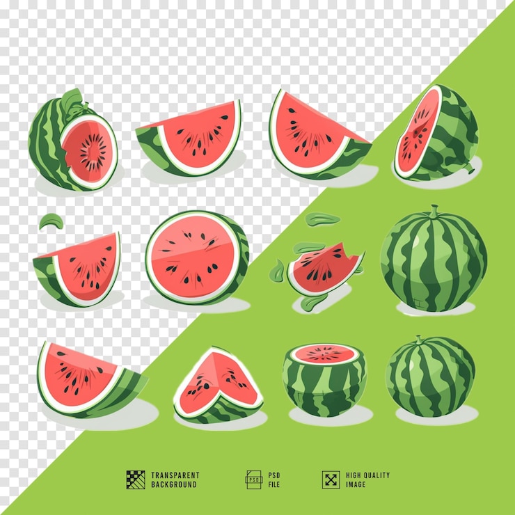 PSD imagen de colección de ilustraciones de sandía sin fondo de calidad hd